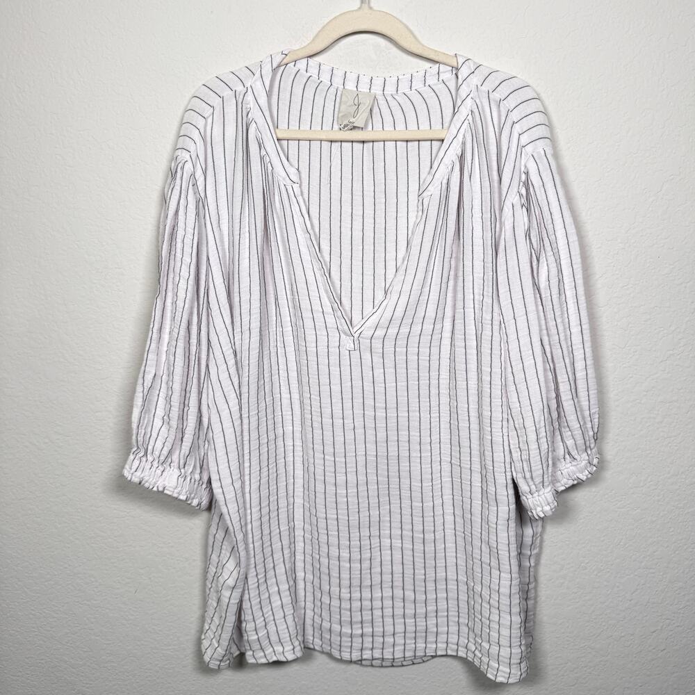 Joie Women Flowy Blouse Top Size 3X Cotton Blend Striped Lightweight White Black